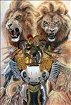 บันลือสีหนาท Lion roar, 2023, Oil on Linen, 300 x 200 cm.