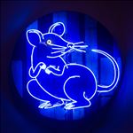 Rat, 2016, Acrylic and neon light on wooden panel, Diameter 100 cm.
