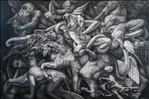 Artist : Kittisak Thapkoa, The devil, 2017, Oil on canvas, 140x210 cm.