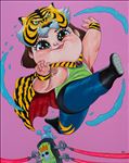 Kanom: Tiger Jump, 2023, Acrylic on Canvas, 150 x 120 cm.