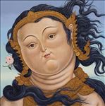 Jirapat Tatsanasomboon, Gorgeous Sita! (after Sandro Botticelli,Fernando Botero Angulo), 2024, Acrylic on Canvas, 130 x 130 cm.