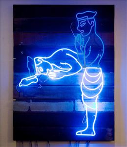 Wai (Thai Man), 2009, neon light & wood, 100 x 134 cm
