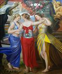 For the fairest ใครสวยสุด (Greek Mythology : The Golden Apple of Discord), 2020, Oil on canvas, 85x70 cm.