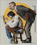 Artist : Pat Yingcharoen, "The Critique of Mr.Sargent (in the style of Norman Rockwell)", 2022, Oil on linen, 85x70 cm.