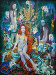 Artist : Boonhlue Yangsuay, The long hair Princess of legend and a tree of credulity, 2019, Oil on canvas,  200x150 cm.