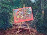 The Slanted Image in the Forest ภาพเอียงในป่า, 2026, Oil on linen, 60 x 80 cm