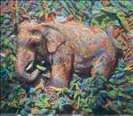 Manufactured Still Life, elephant 2, 2026, Oil on linen, 130 x 150 cm