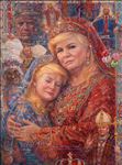 1 April Fools Day : When Donald Trump becomes a Persian woman embracing her daughter in perfect warmth and beauty, like Miss Universe (AI), 2026, Oil on linen, 80 x 60 cm
