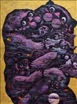 Ongarj Loeamornpagsin, Mole start to talk with the sparrow, 2025, Oil on canvas, 200 x 150 cm. Ongarj Loeamornpagsin, Mole start to talk with the sparrow, 2025, Oil on canvas, 200 x 150 cm.