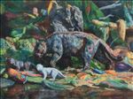 Manufactured Still Life, black panther, 2026, Oil on linen, 150 x 200 cm