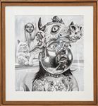 Cow Monster, 2025, Charcoal on paper, 57 x 52 cm  /  79 x 74 cm (with frame)