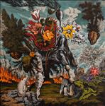Under the shadow of thorns, flowers bloom ใต้เงาหนาม ดอกไม้จึงงอกงาม, 2024, Oil on linen, 100 x 100 cm