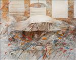 Pachara Piyasongsoot, Ashes to ashes, 2024, Oil on Iinen, 120 x 150 cm. Pachara Piyasongsoot, Ashes to ashes, 2024, Oil on Iinen, 120 x 150 cm.
