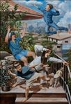 Throw Upper Teeth Down to the Dirt, Lower Teeth Up to the Roof ! ฟันบนโยนลงล่าง ฟันล่างโยนขึ้นหลังคา, 2026, Oil on linen, 190 x 130 cm
